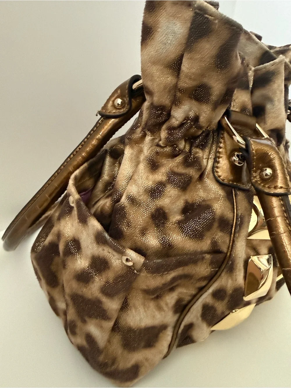 Kathy Leopard Print Studded Shoulder Bag Western Rodeo Y2K Glam Purse